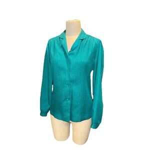 Vintage Lady Arrow Teal Paisley Blouse Women’s Medium Retro 70s 80s Button Front
